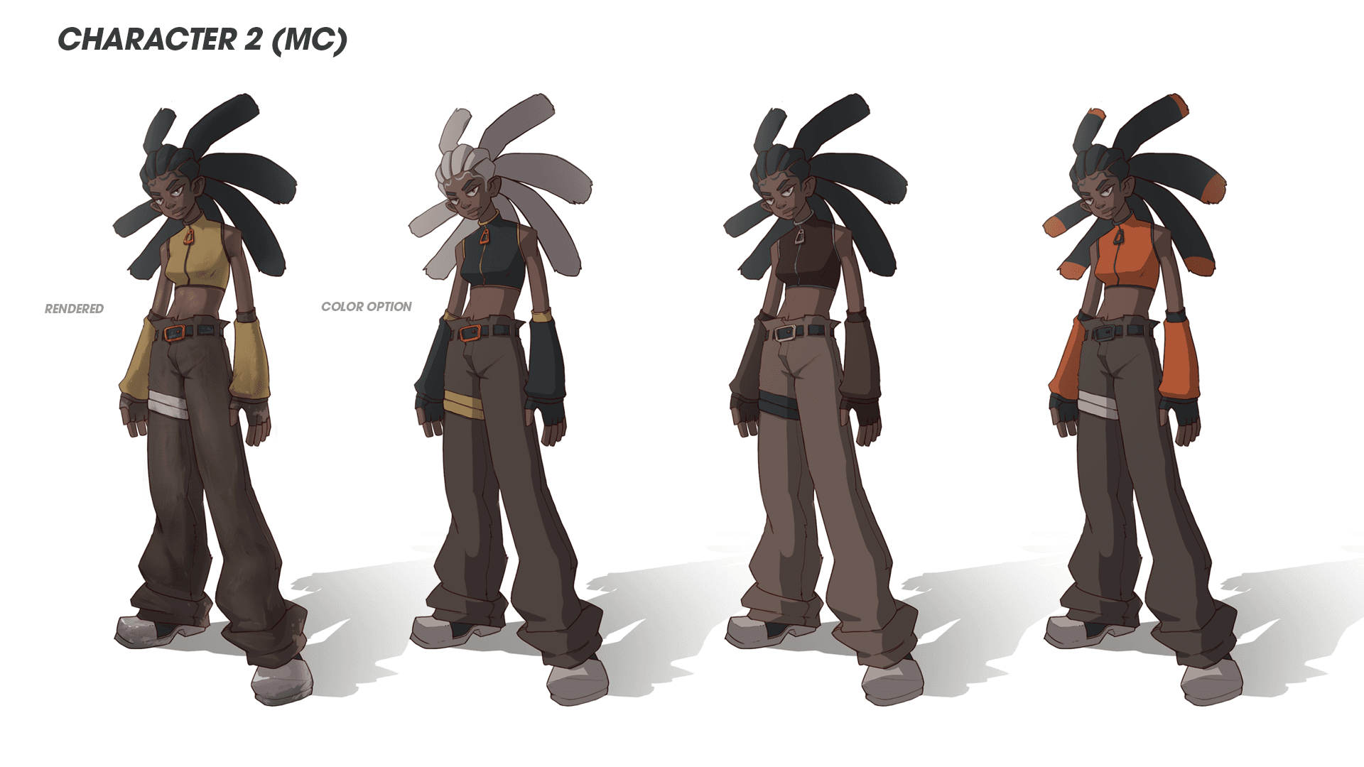 Main character color variations and rendered design