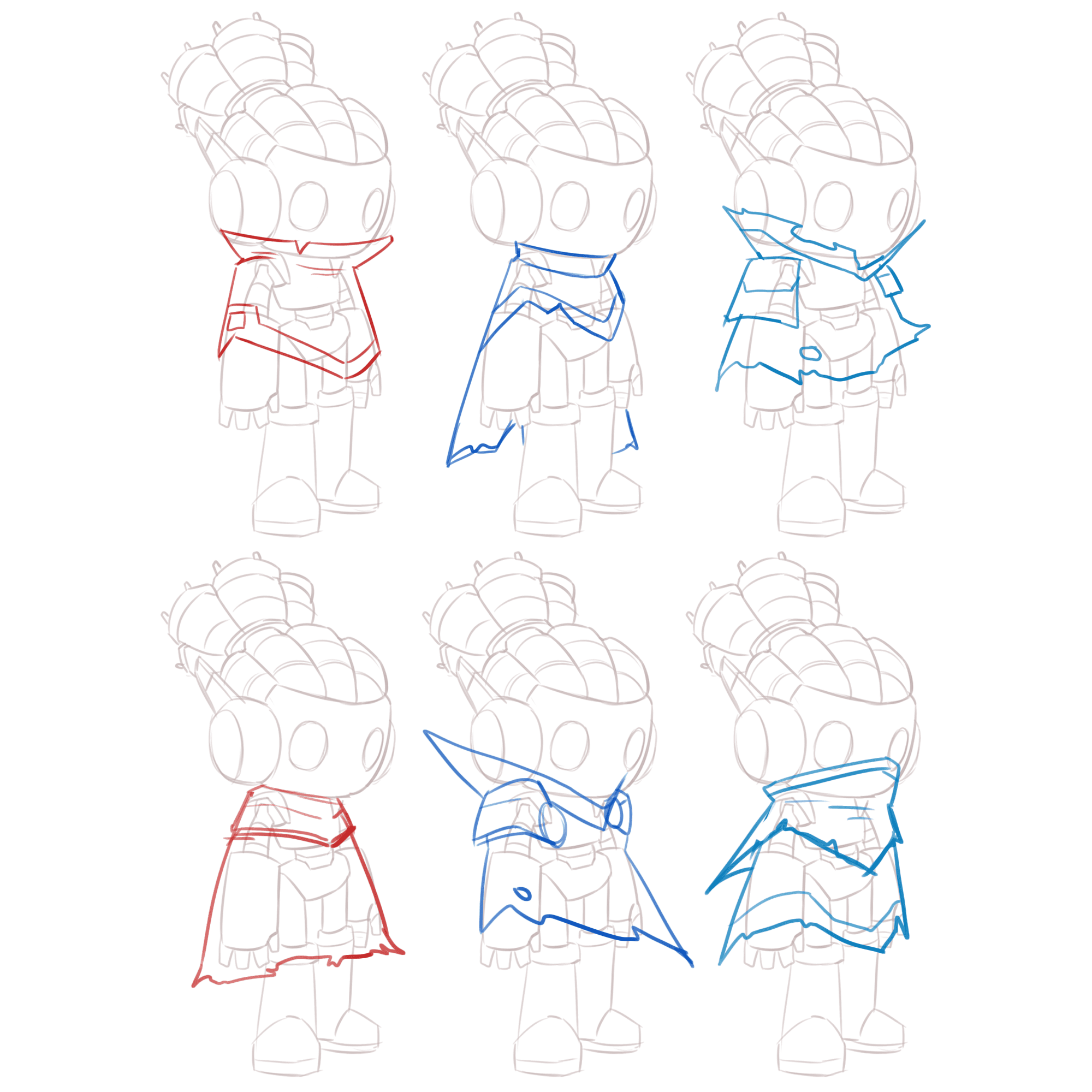 Mecha character accessory and cape design explorations