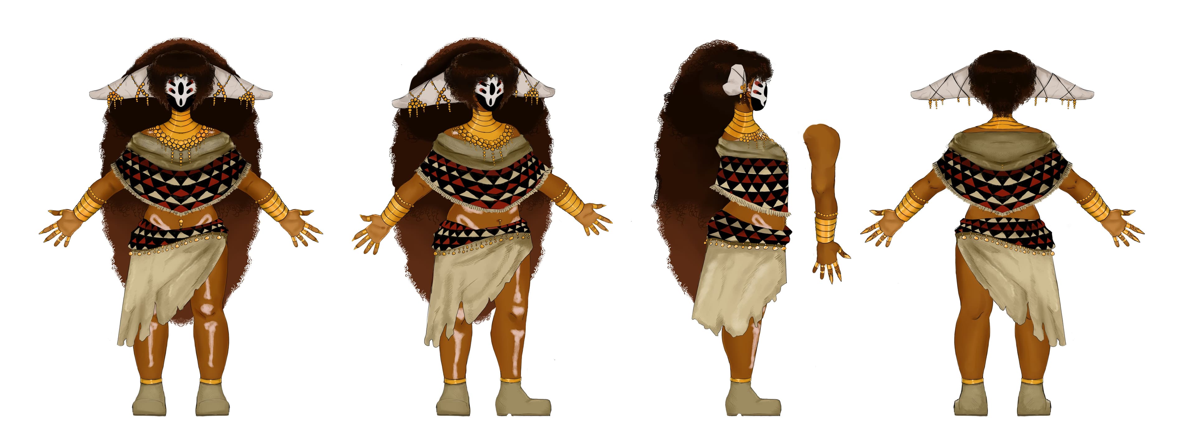 Character turnaround with cultural-inspired outfit design