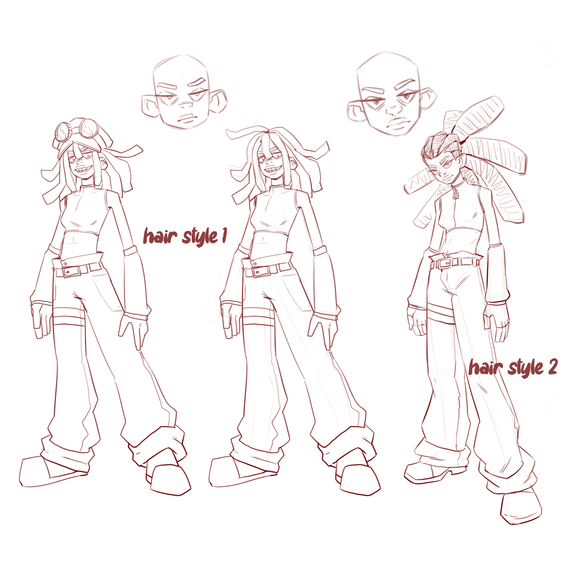 Early sketches and hairstyle studies for Dami