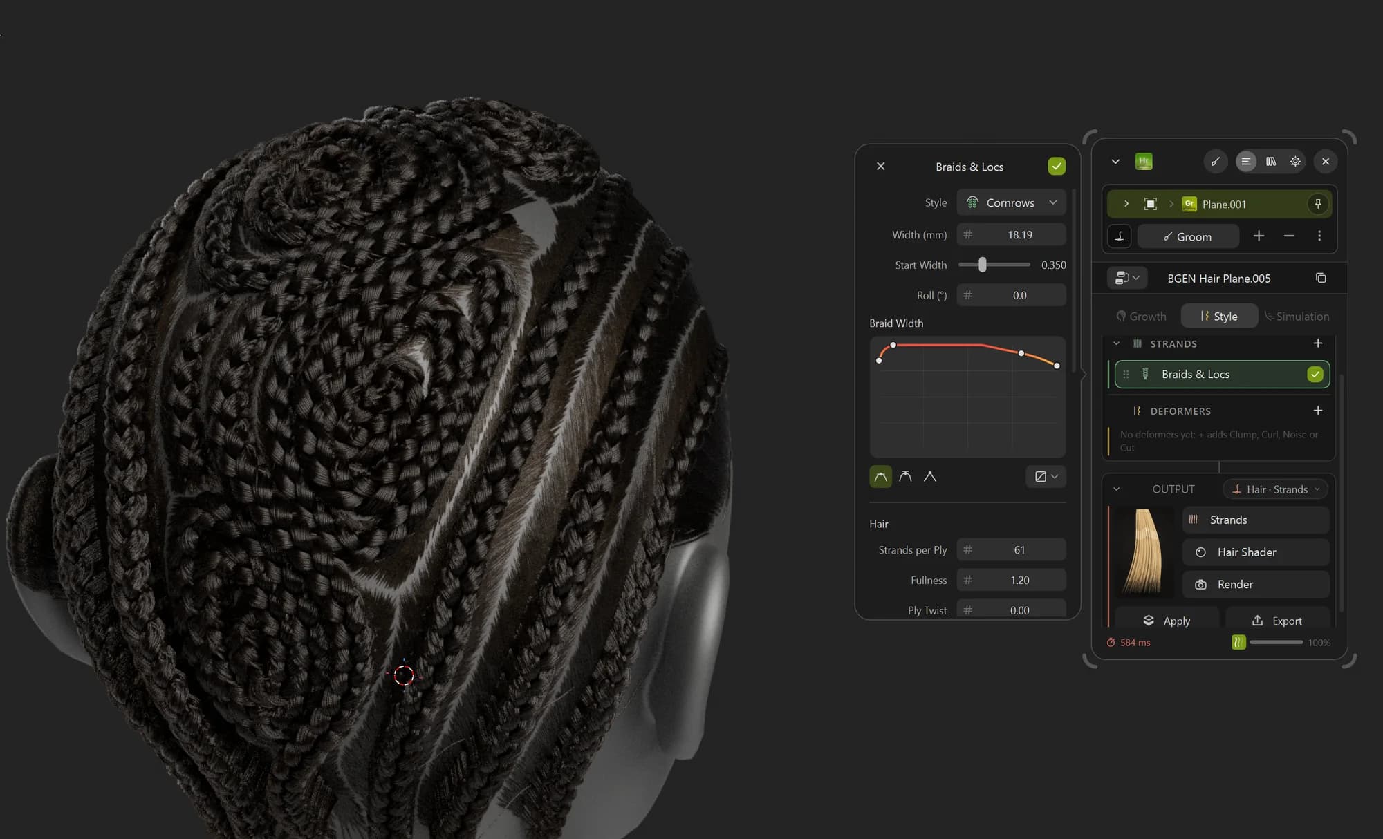 Cornrow braids on a head beside the Braids & Locs panel